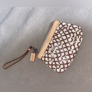 Coach Signature Brown and Cream Wrist Bag
